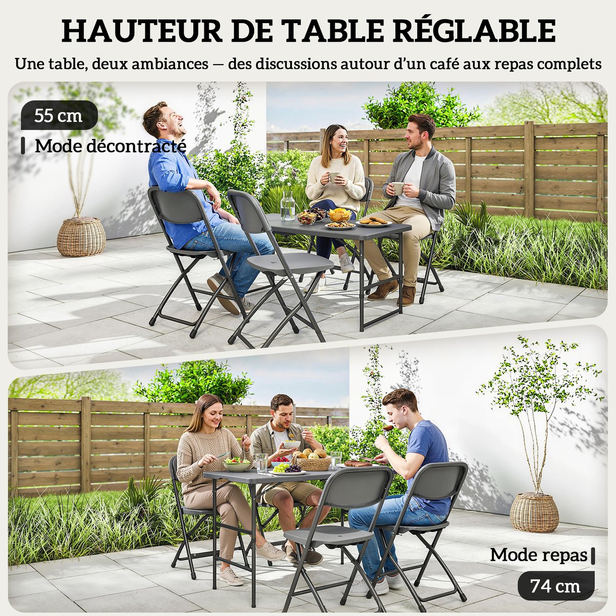 Salon de jardin pliable 4 places gris, OUTSUNNY