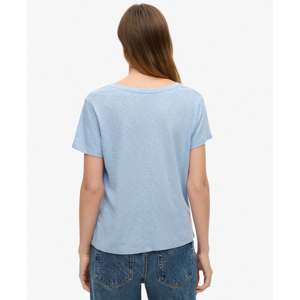 T-shirt uni col V bleu forever, SUPERDRY