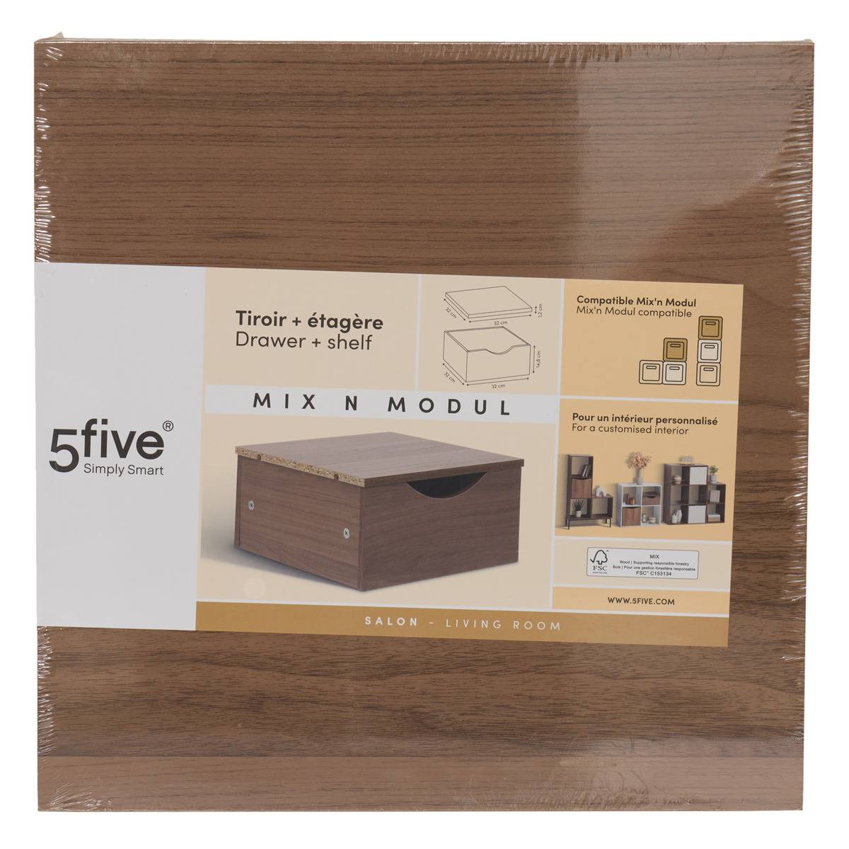 Tiroir carré MIX'N MODUL marron, 5FIVE SIMPLY SMART