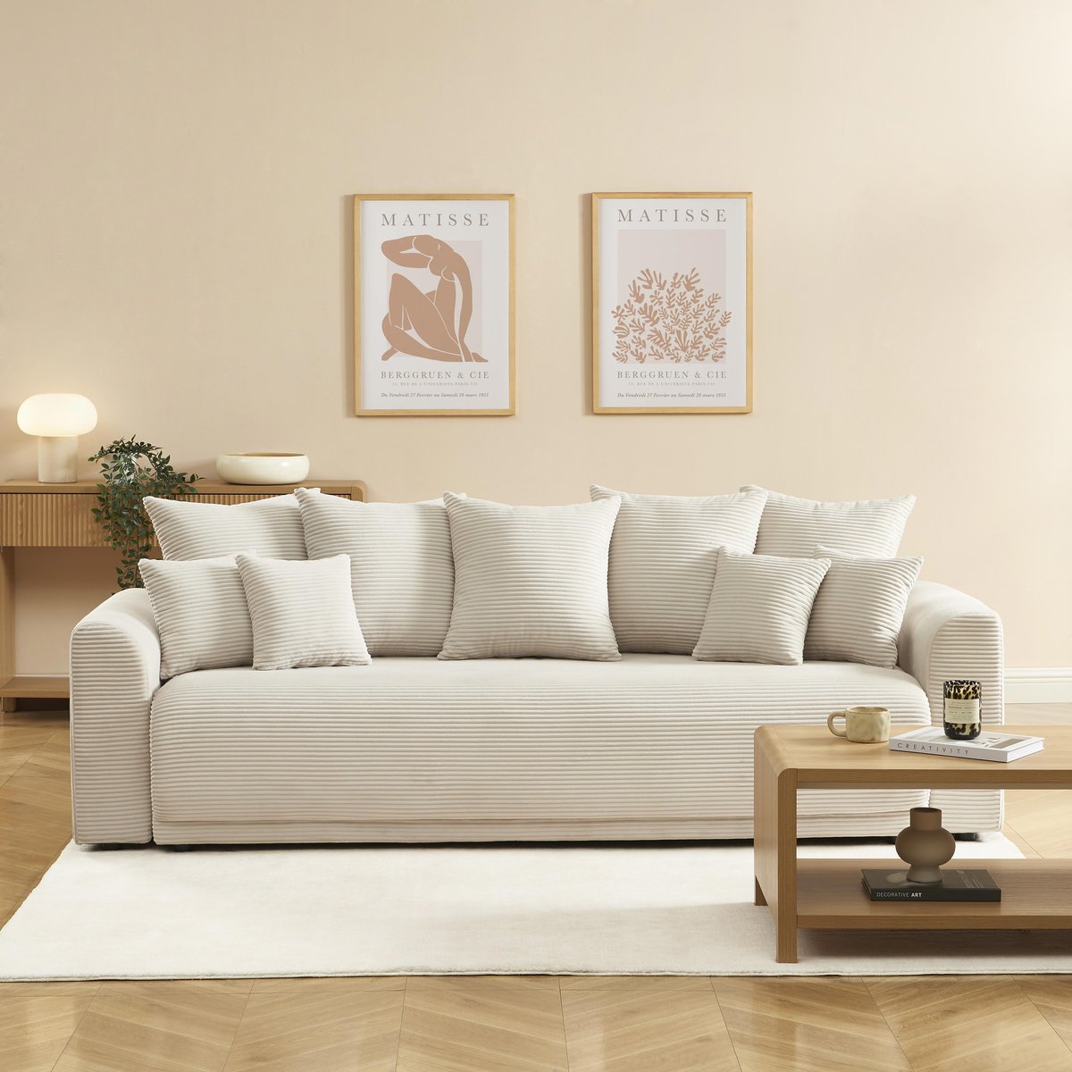 Canapé droit convertible velours SOLINE beige, BAÏTA