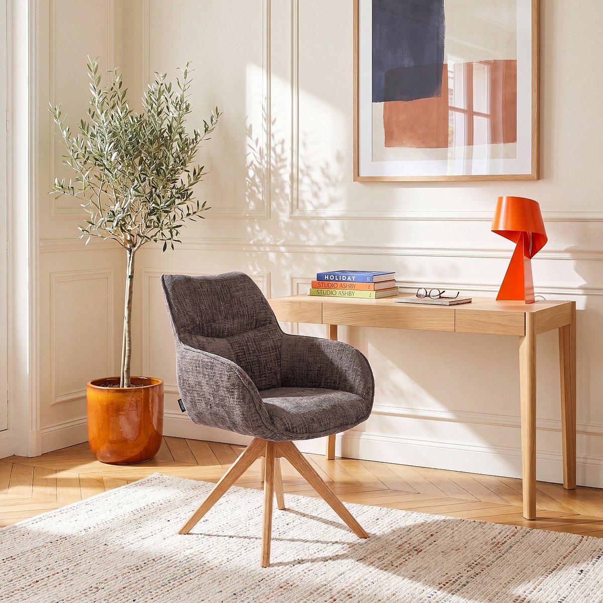 Chaise  tissu ARZANA taupe, HABITAT