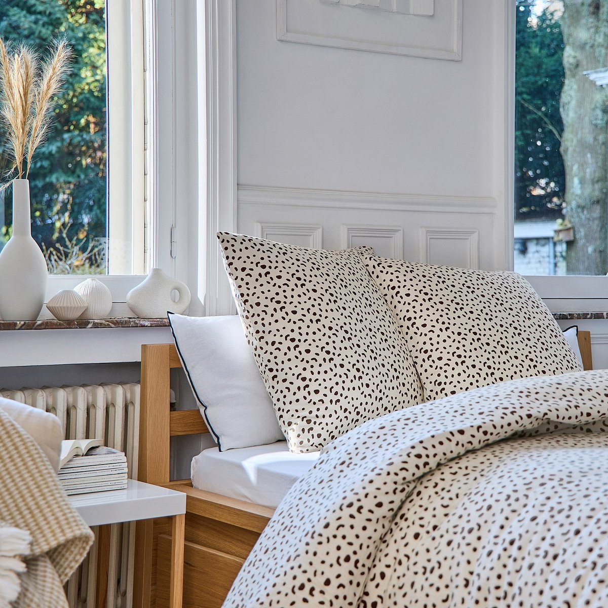 Parure de lit en double gaze de coton BRIAC marron, HABITAT