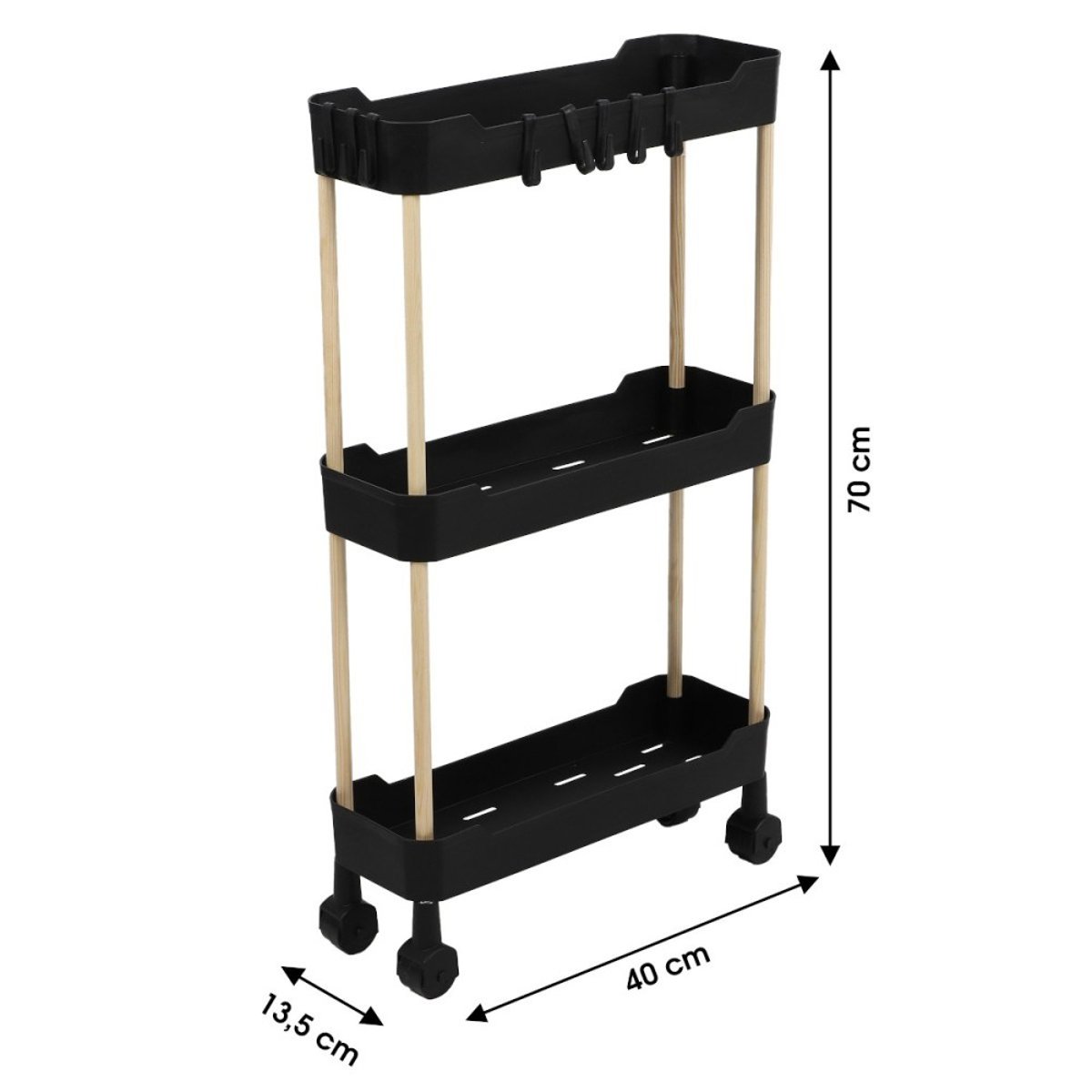 Desserte à roulettes 3 niveaux pour espaces étroits noir, DECORATIE