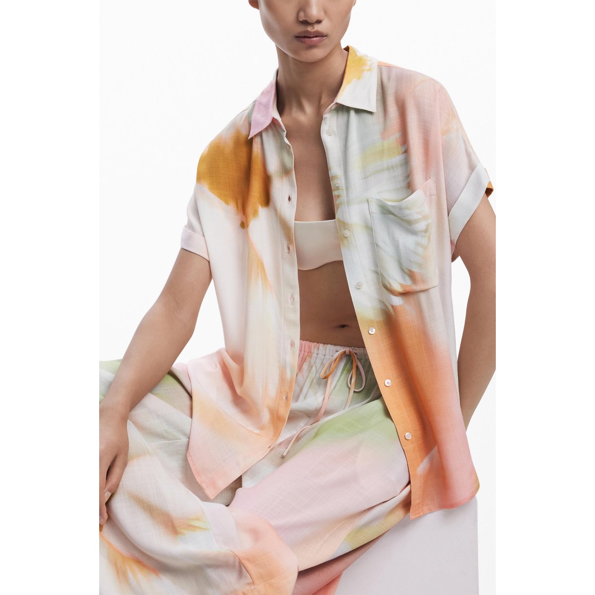 Chemise à manches courtes aquarelle blanc, DESIGUAL