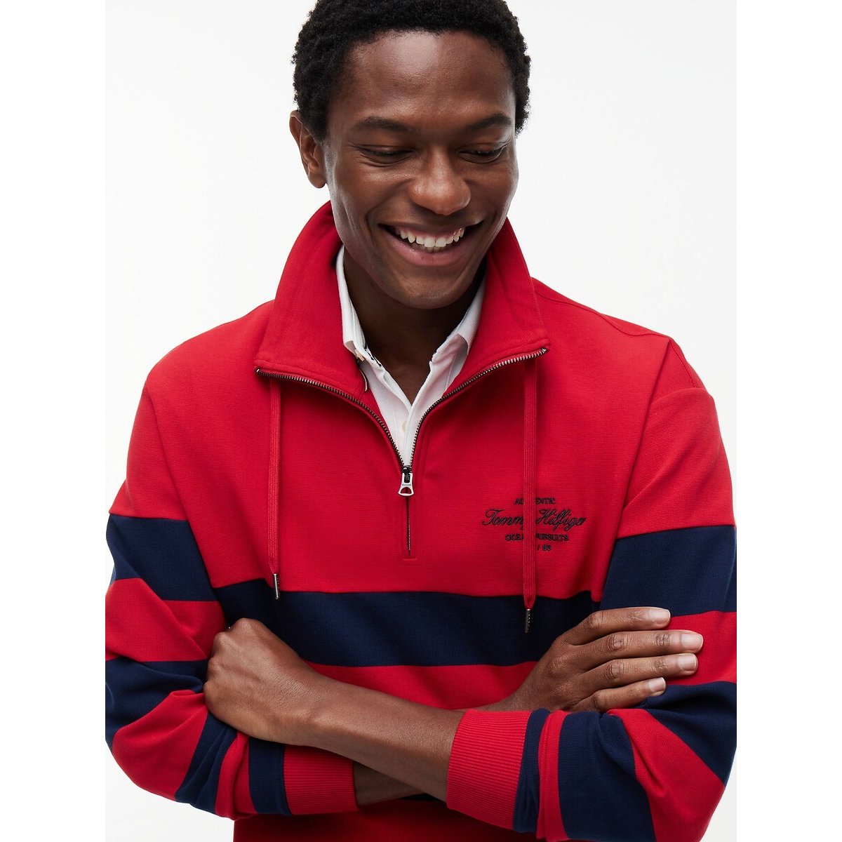 Sweat demi-zippé col montant rouge/marine, TOMMY HILFIGER