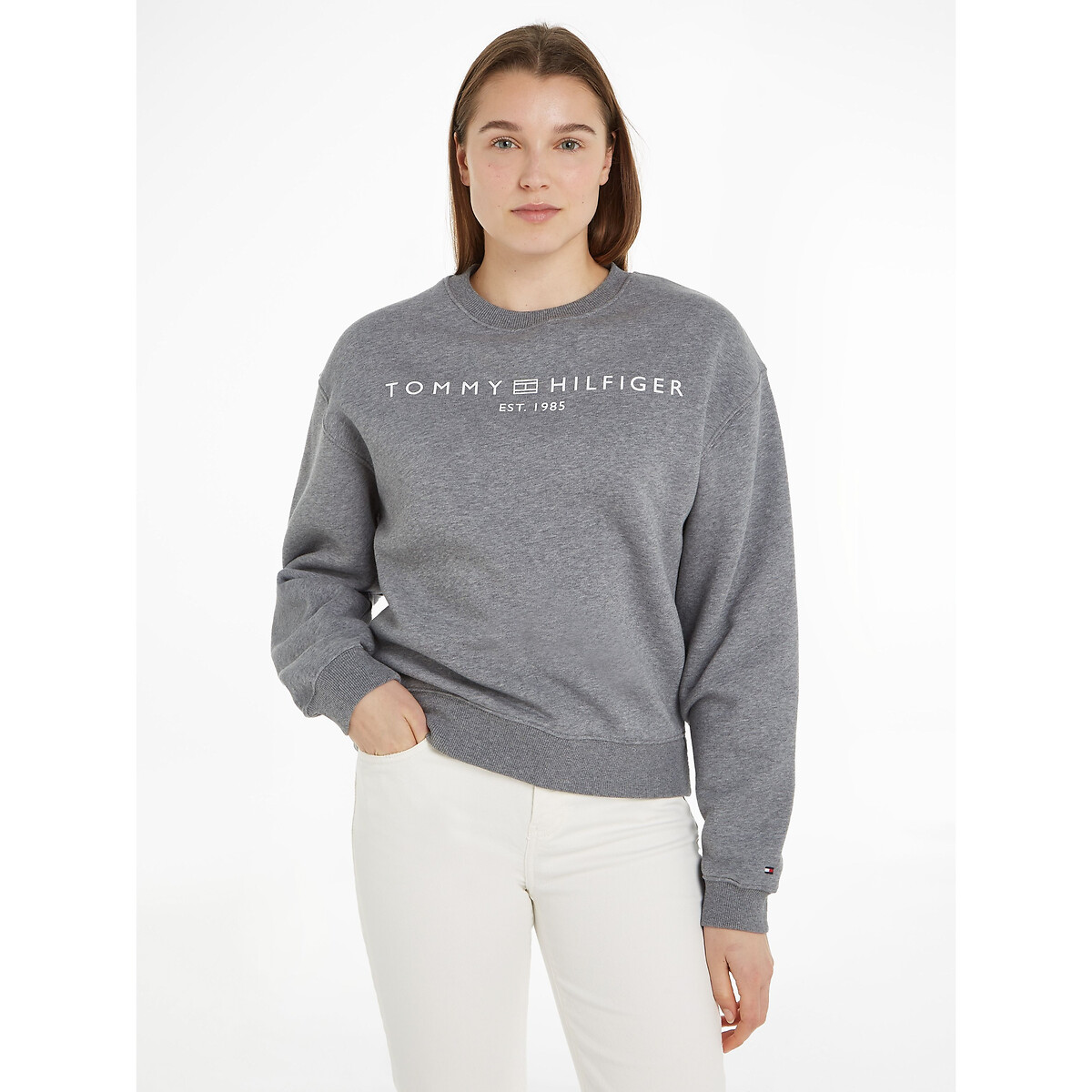 Sweat col rond logo gris, TOMMY HILFIGER