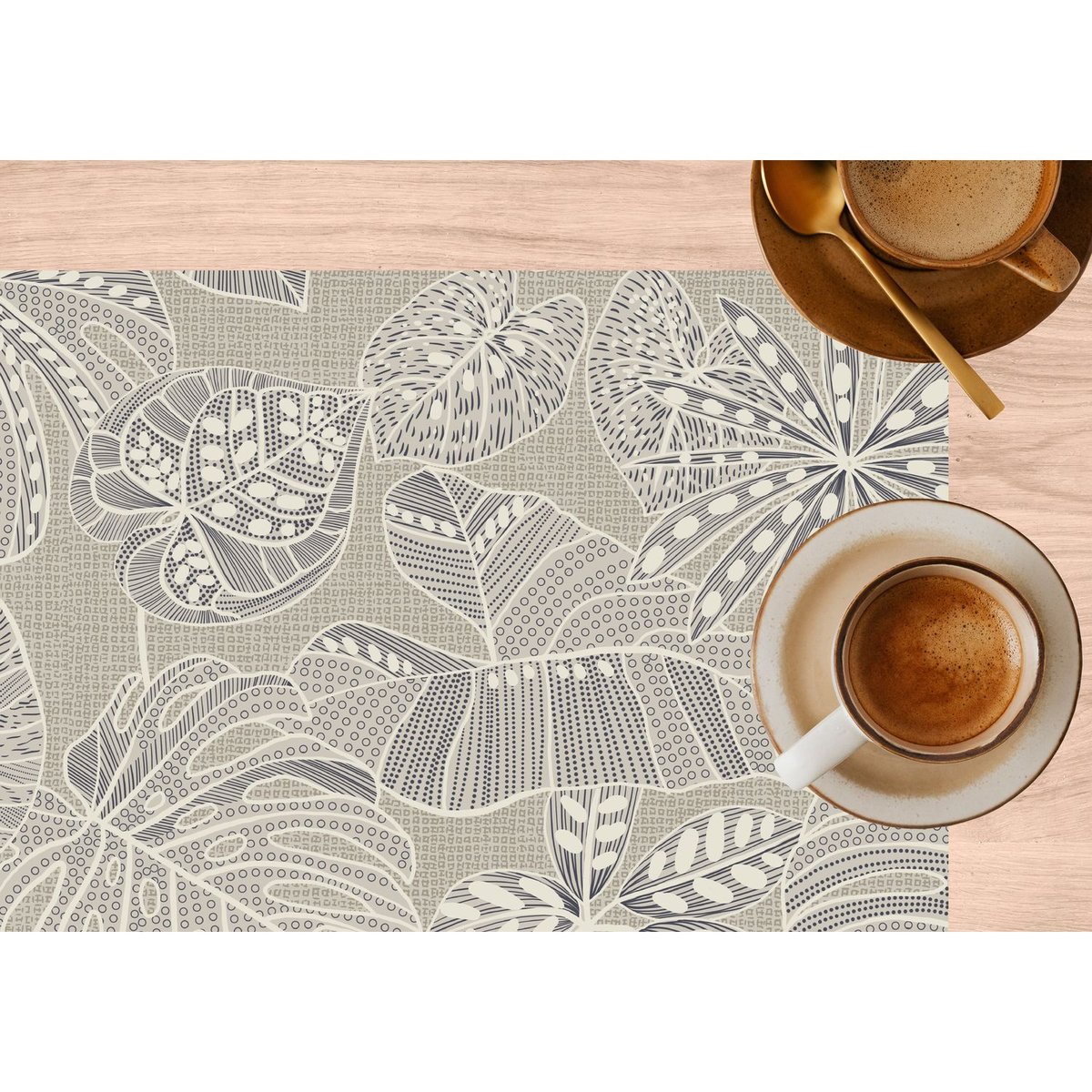 Lot de 2 sets de table motifs tropical WILD beige, TOILINUX