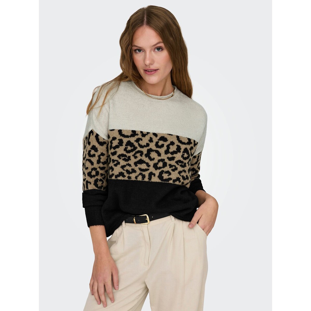 Crew Neck Jumper in Leopard Print beige/leopard print, ONLY