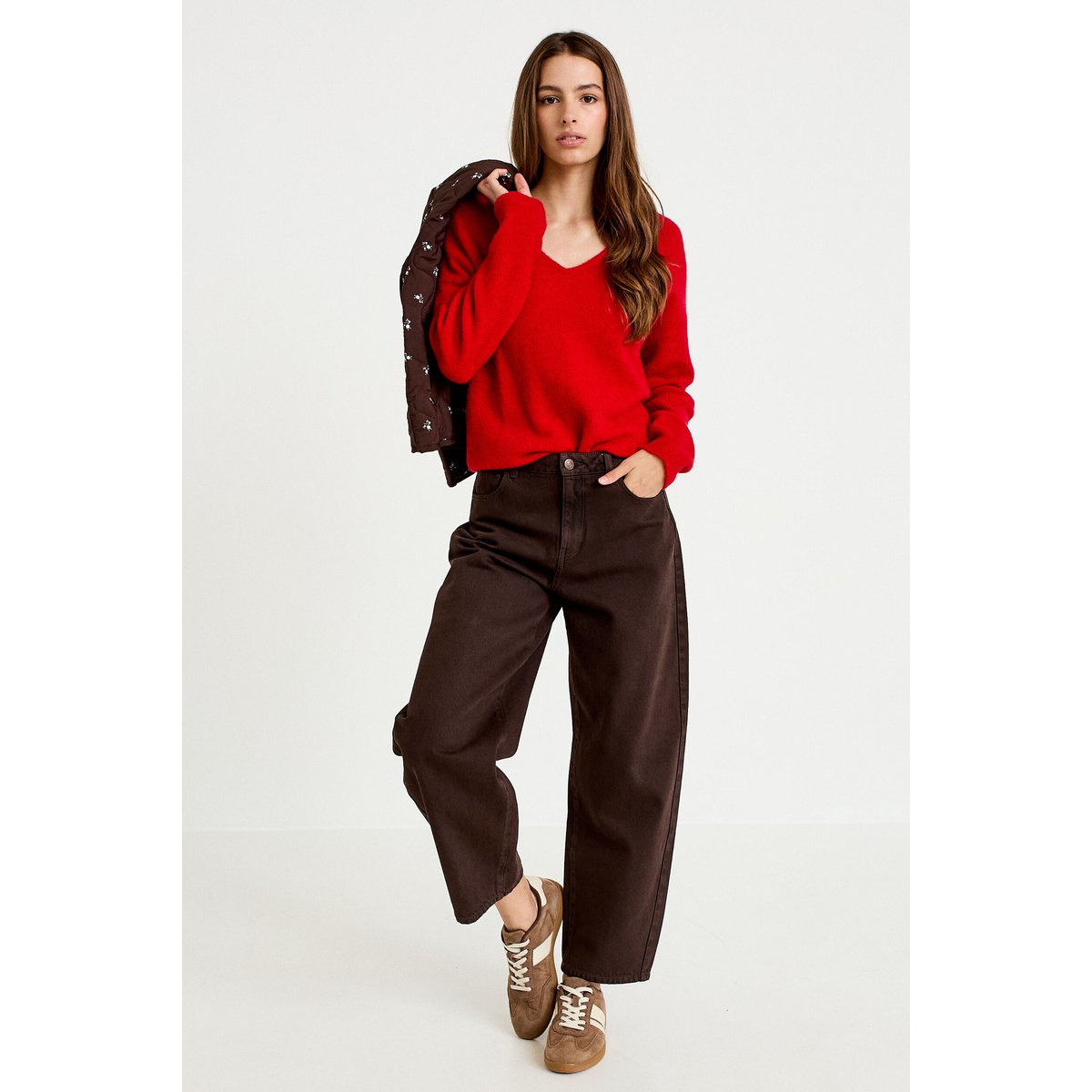 Pull avec col en V rouge, CACHE CACHE