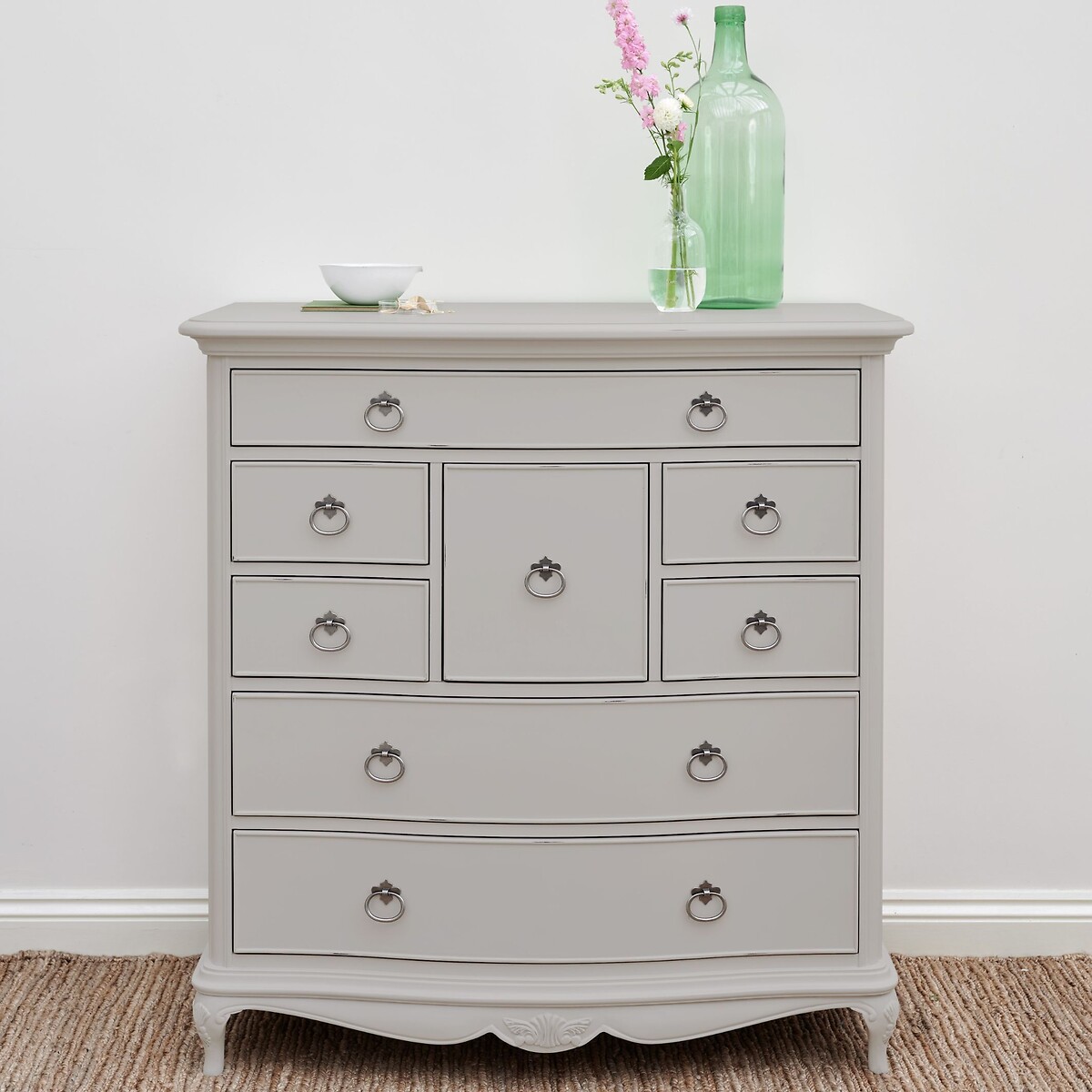 Etienne French-Vintage 8 Drawer Chest grey white , WILLIS & GAMBIER