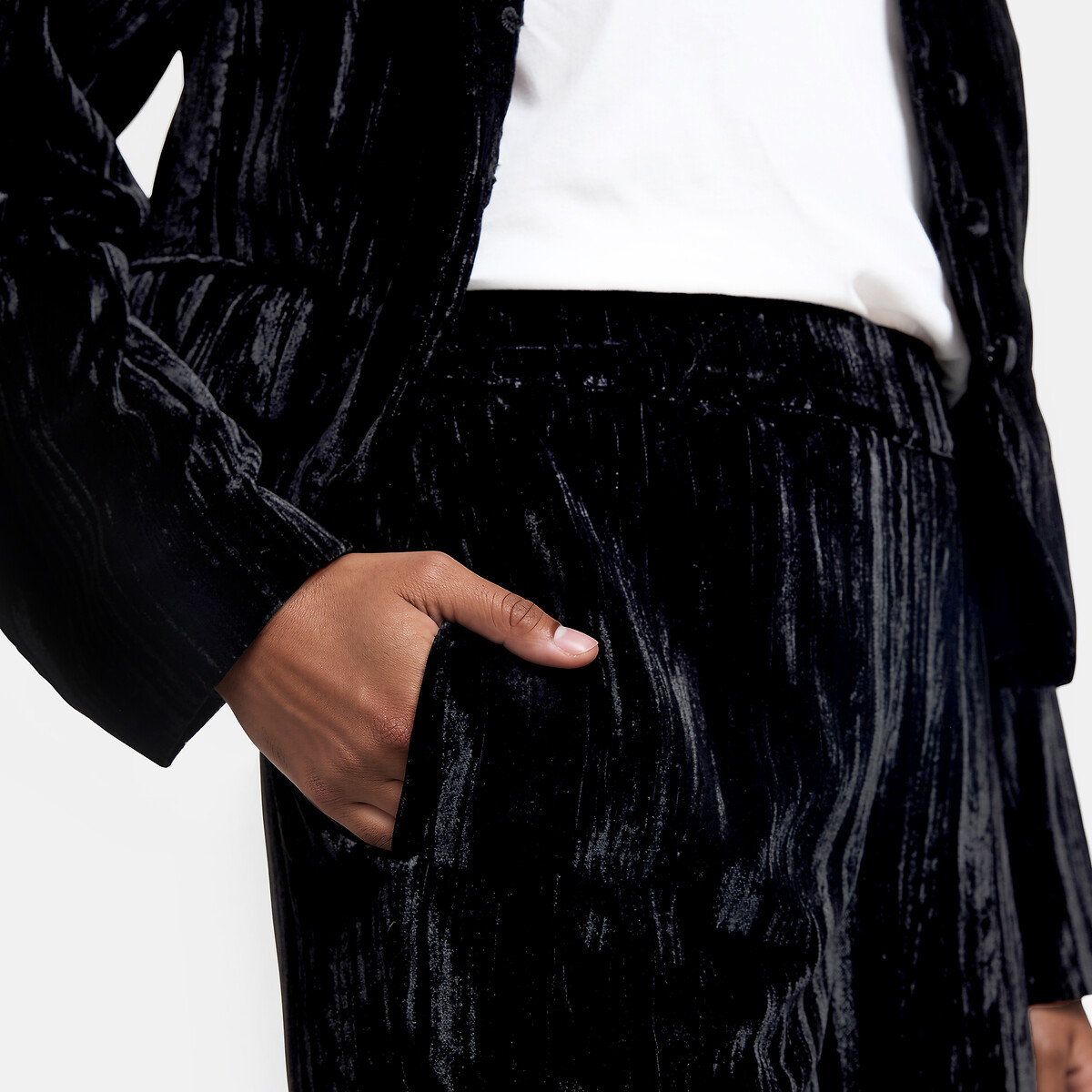 Pantalon large, en velours frappé noir, LA REDOUTE COLLECTIONS