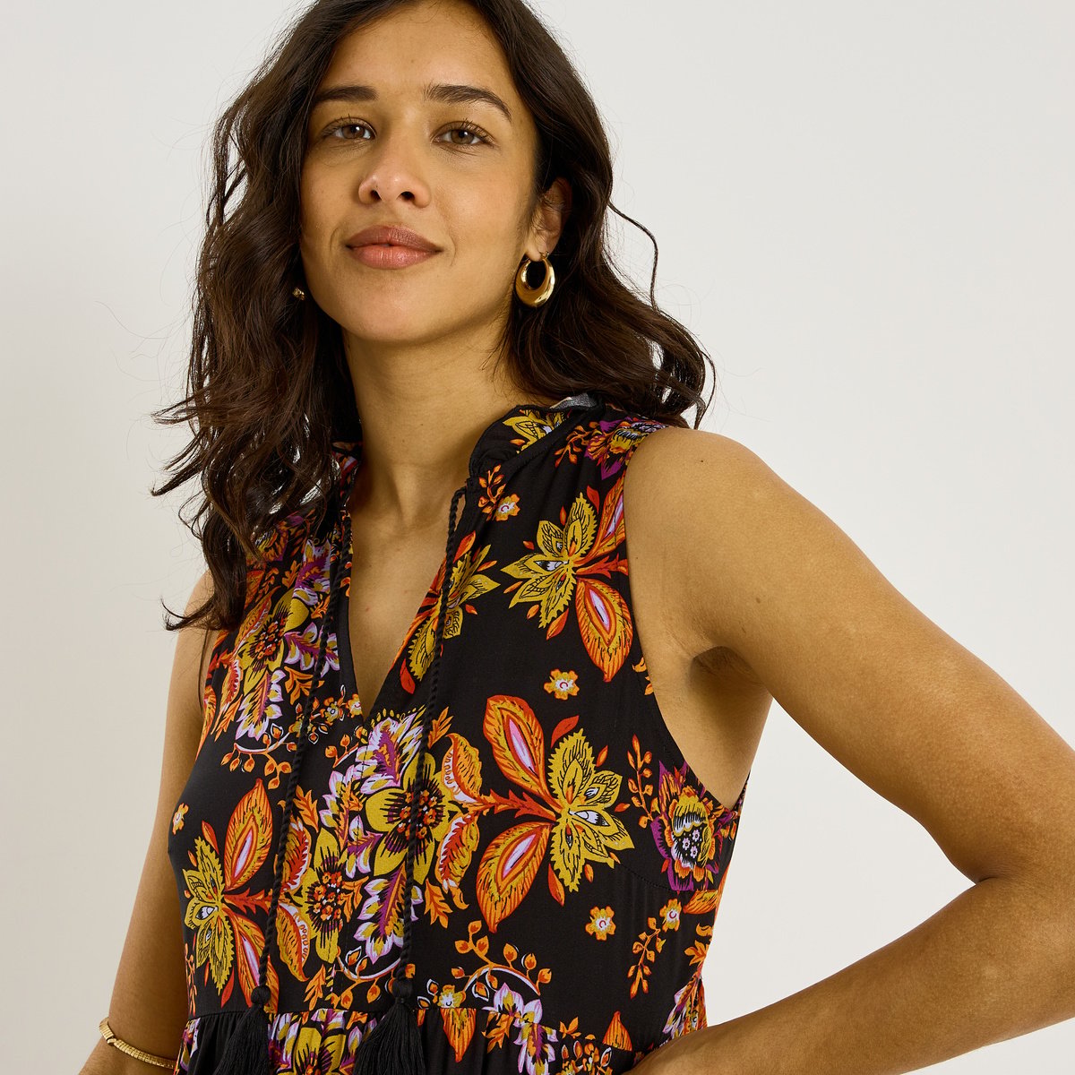 Robe longue sans manches imprimé bohème bleu multicolore, GRAIN DE MALICE