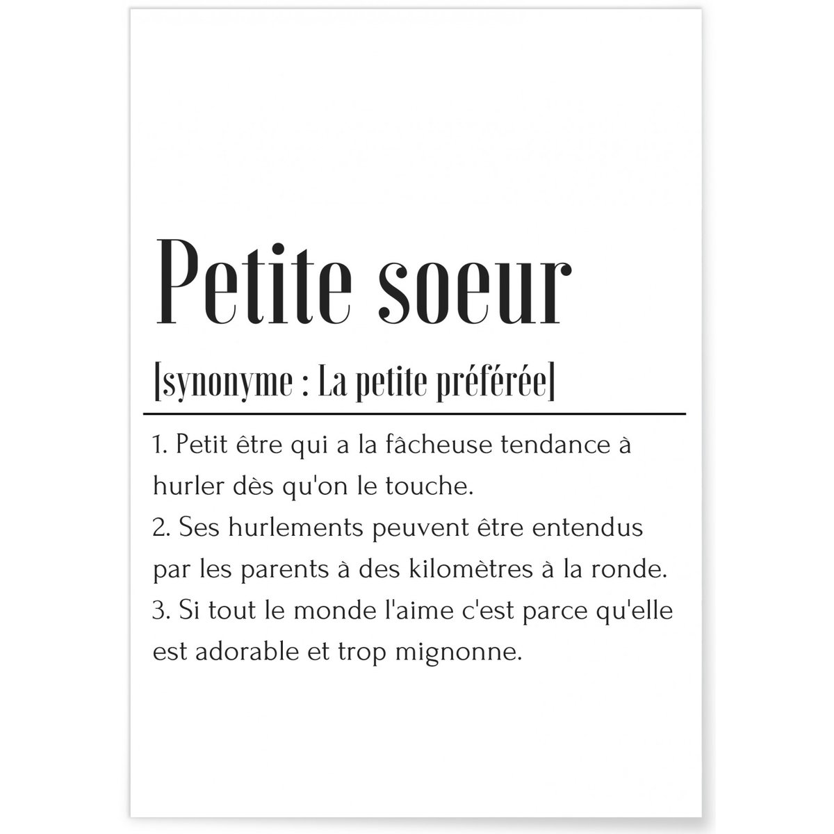 Affiche Définition Petite soeur blanc, L'AFFICHERIE