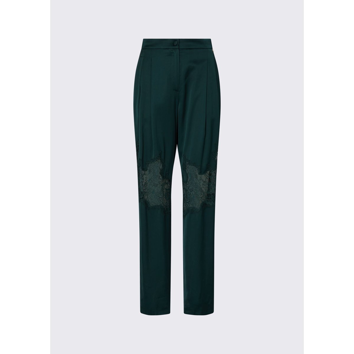 Pantalon en satin avec détails en dentelle vert foncé, LIU JO