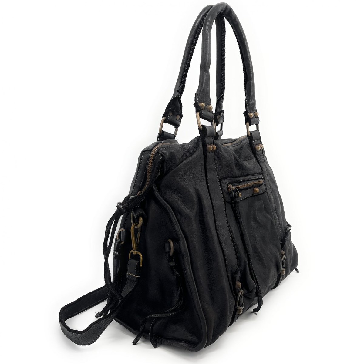 Sac à main en cuir vintage STORM XL HURRICAN Noir noir, OH MY BAG