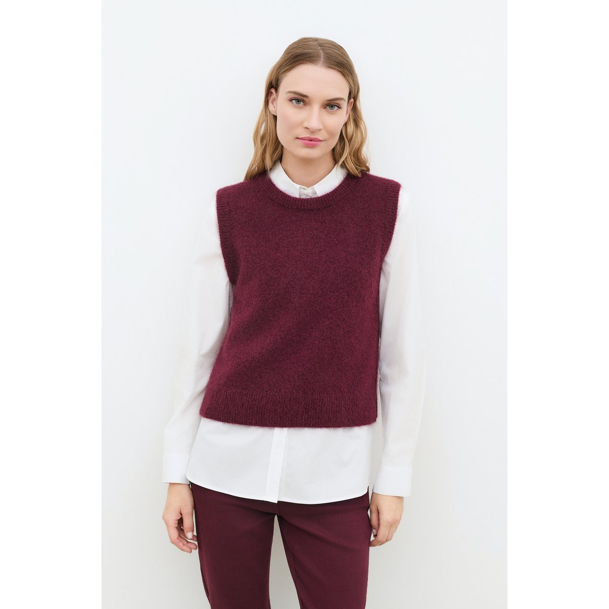 Pull droit col rond alpaga MDOUG bordeaux, CAROLL