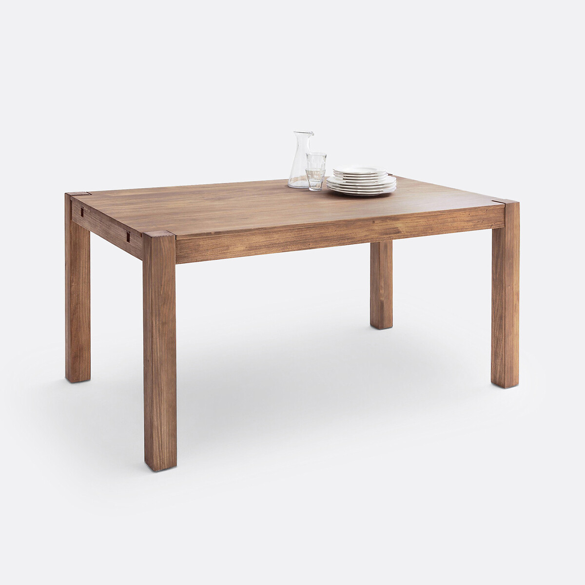 Table à manger, extensible, pin teinté teck et plaqué, 6 à 8 couverts, LUNJA pin ciré, LA REDOUTE INTERIEURS