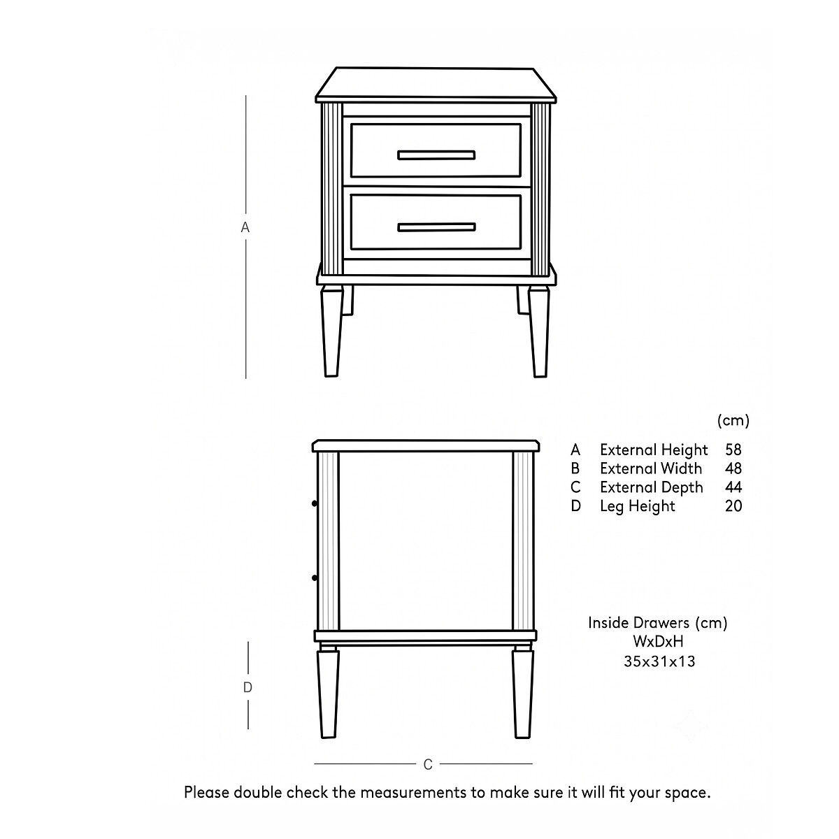 Claudine Mango Wood 2 Drawer Bedside Table grey, SWOON