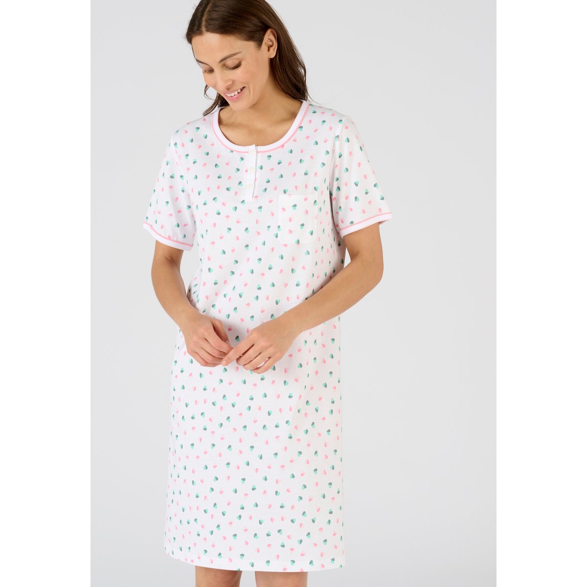 Chemise de nuit pur coton peigné rose/vert imp., DAMART