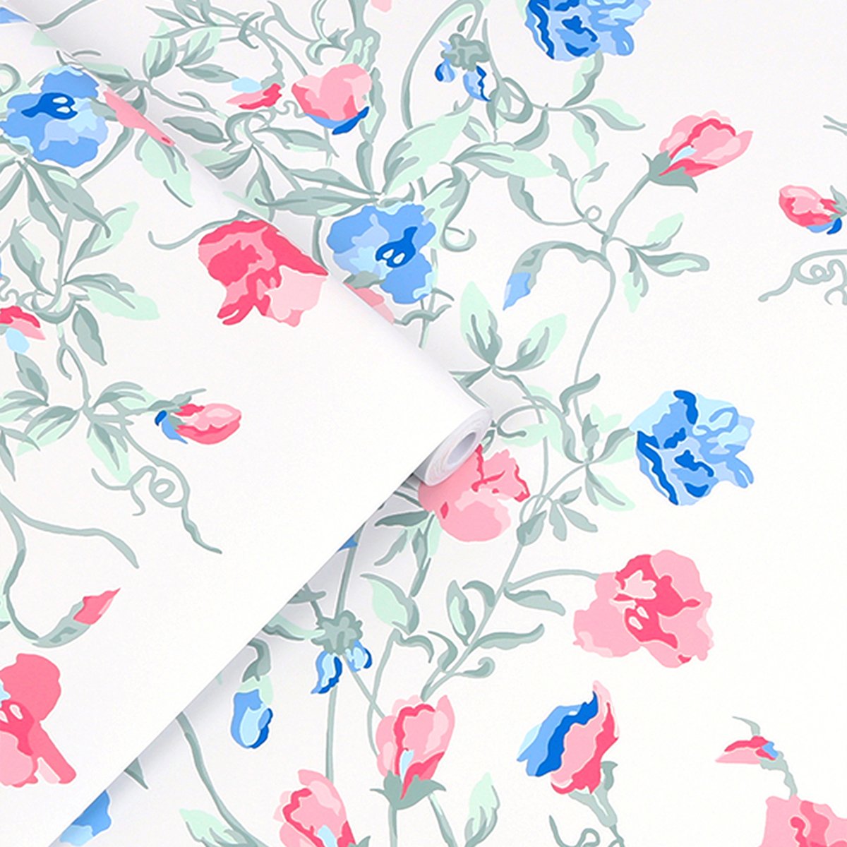 Papier peint Fleurs Charlotte rose, bleu, LAURA ASHLEY