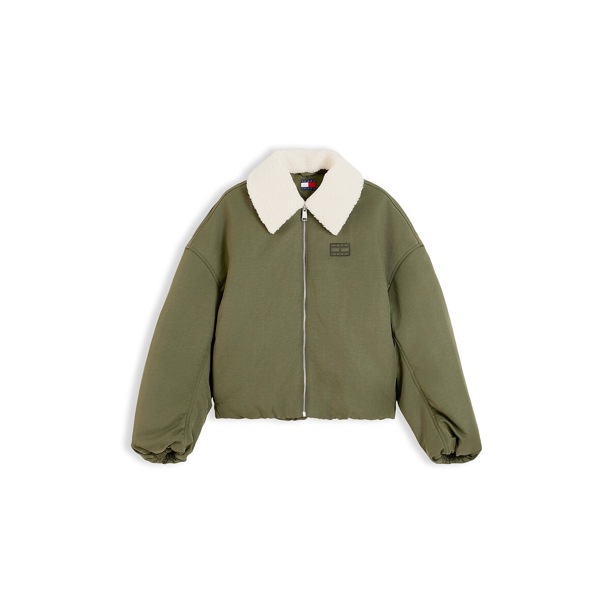 Chaqueta bomber con cuello de sherpa y cremallera caqui, TOMMY JEANS