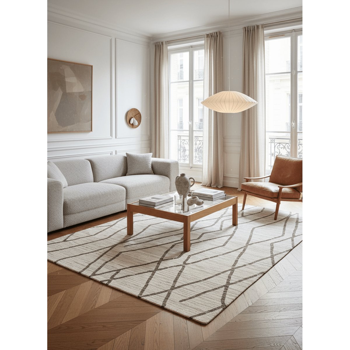 Tapis doux et design STRIA beige sable, AFK LIVING