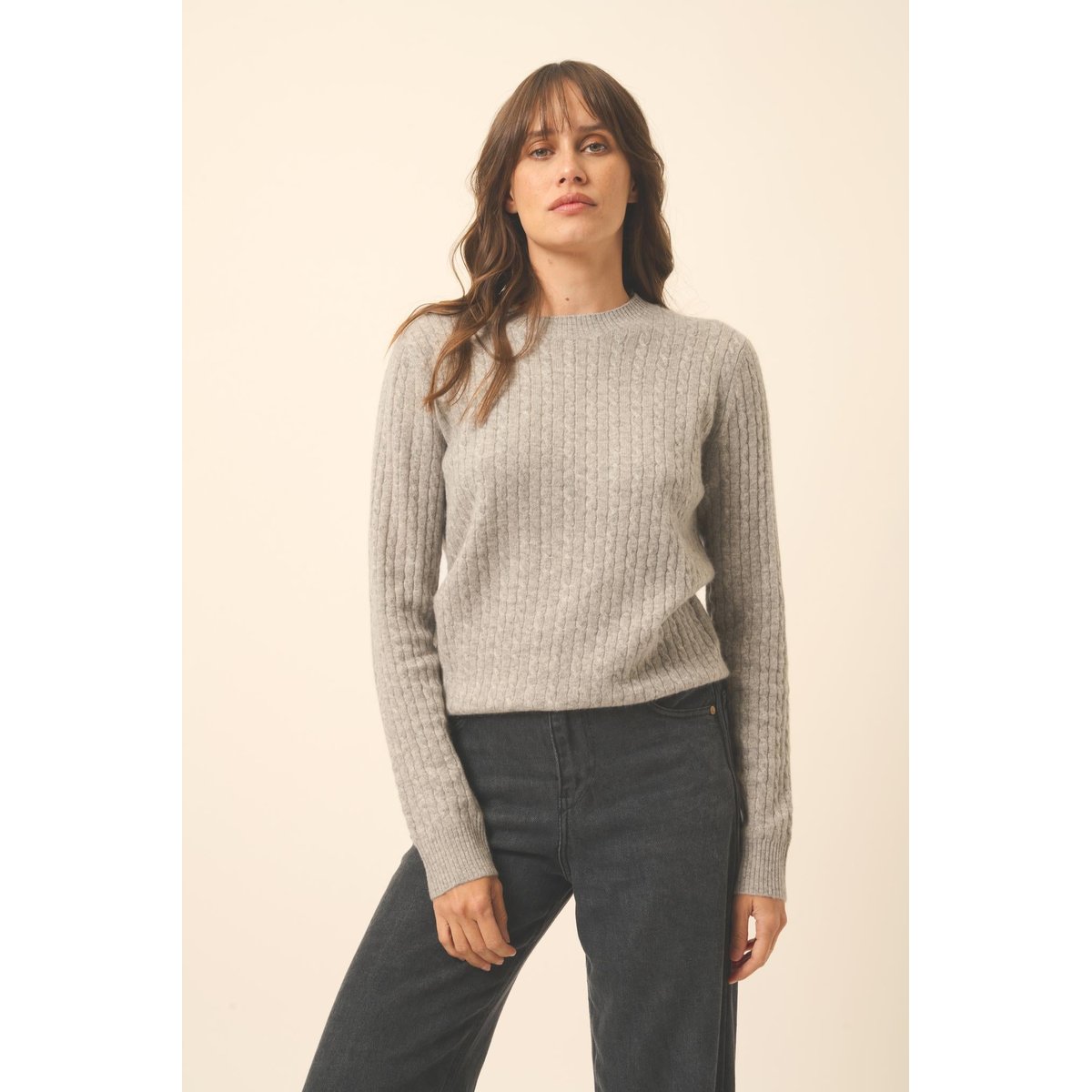 Pull Col Rond Nuage Chiné Jade gris clair chiné, JUST CASHMERE