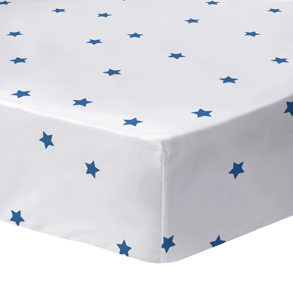 Drap-housse imprimé 100% coton, NUIT ETOILÉE blanc, bleu, MATT ET ROSE