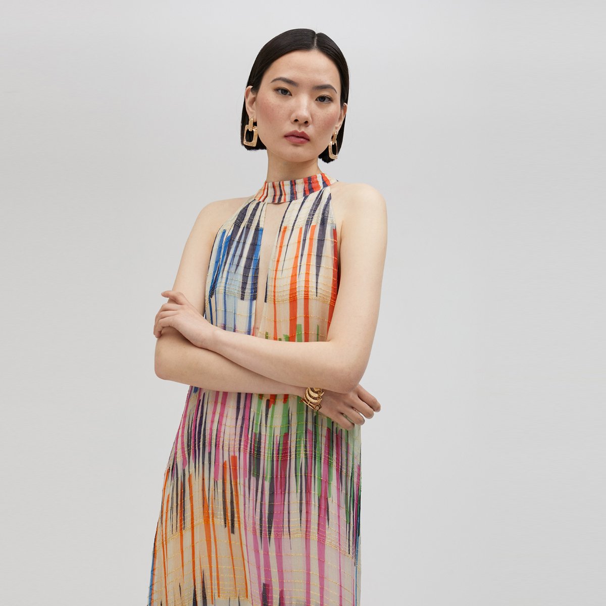 Robe longue fluide sans manches pêche, LOLA CASADEMUNT