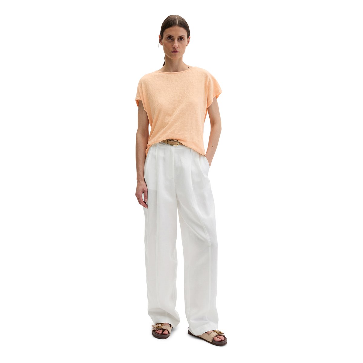 T-shirt DfC loose en jersey slub couleur pêche, MARC O'POLO