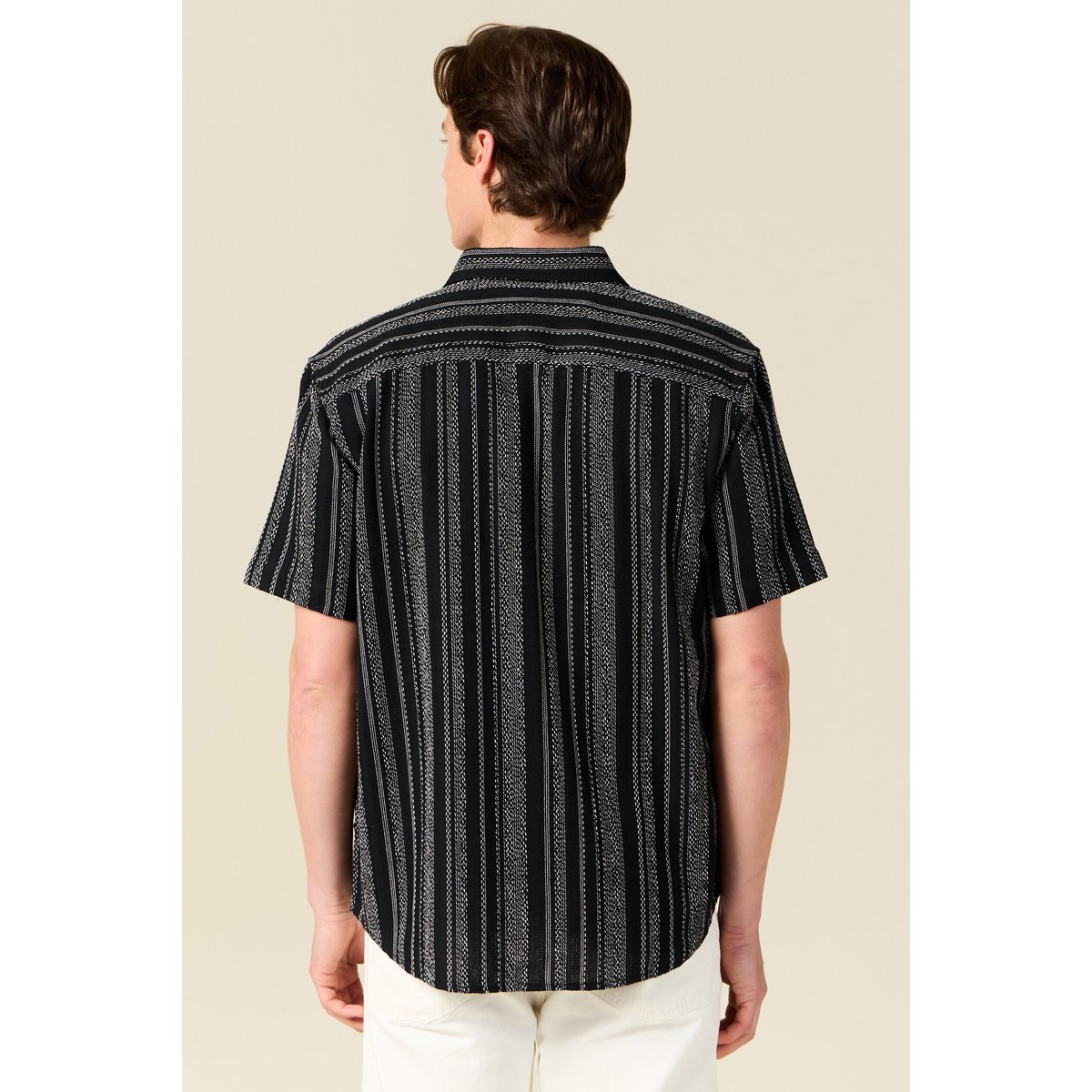 Chemise rayée manches courtes noir, BONOBO