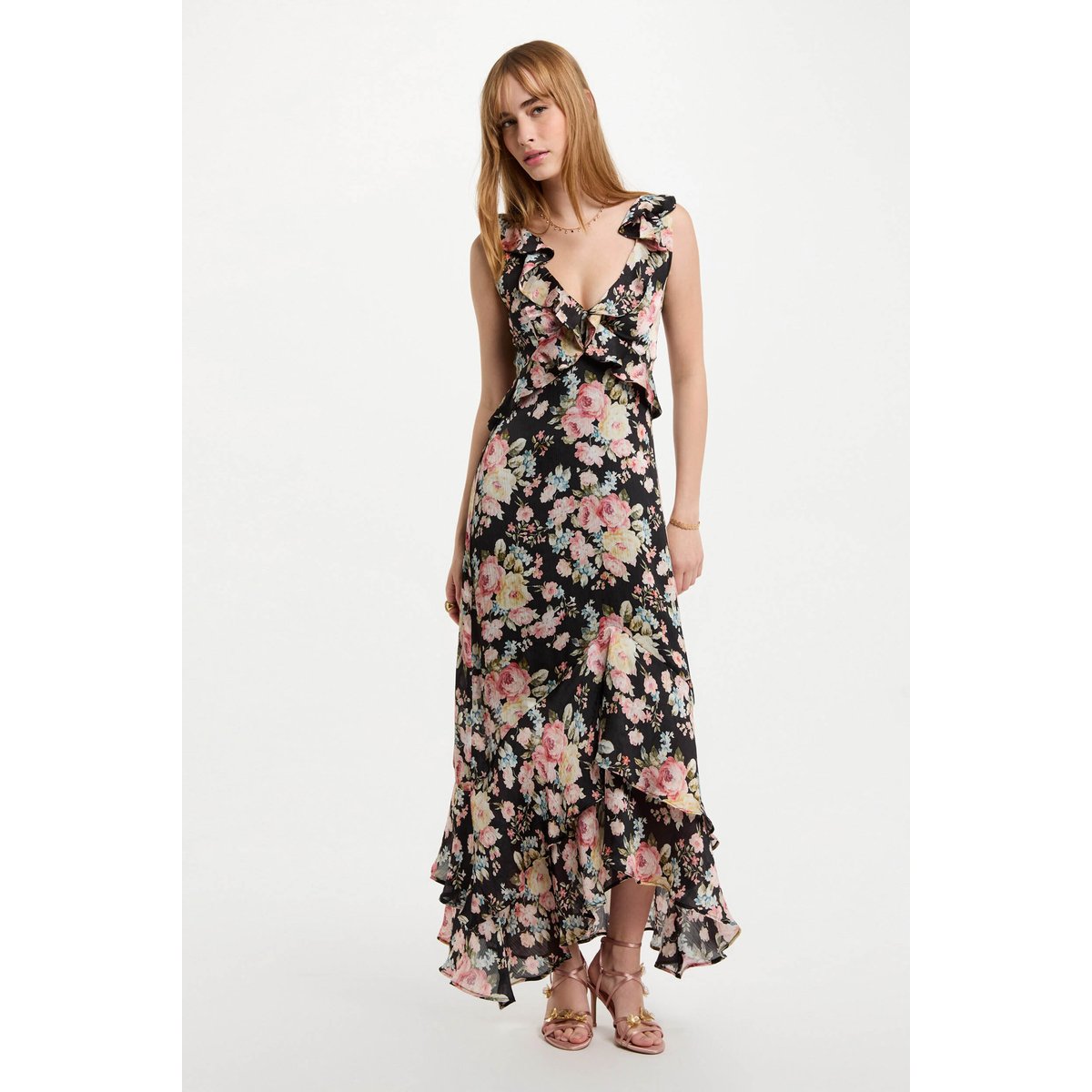 Robe longue droite imprimée multicolore, MORGAN