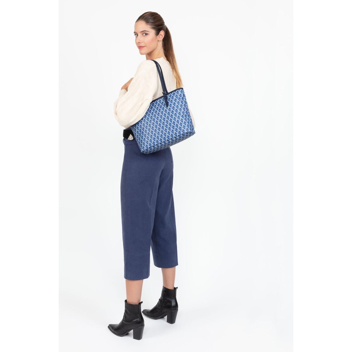 Sac cabas épaule, Made in France IKON bleu électrique, LANCASTER