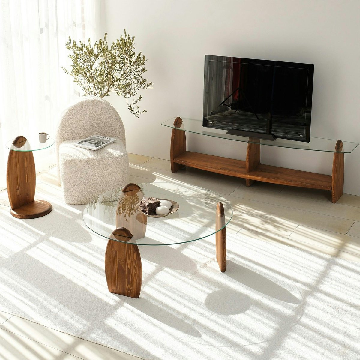 Meuble TV bois et verre - 2 niches ANZIO verre transparent, PIER IMPORT
