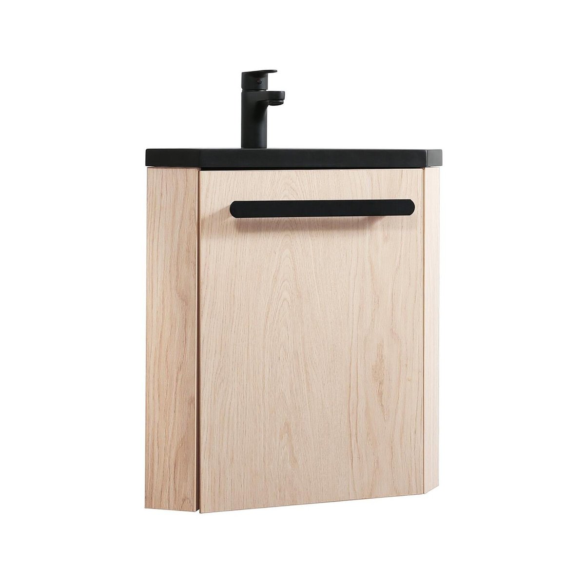 Meuble lave-mains d'angle suspendu SKINO décor chêne (vasque noire), MOB IN