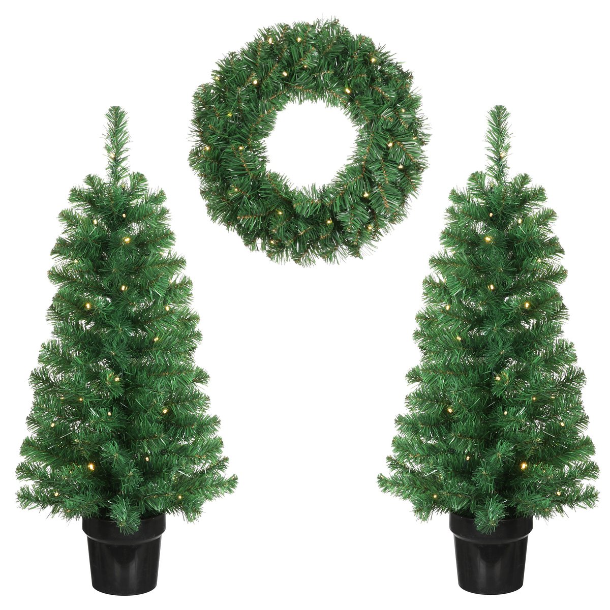Lot de 2 sapins de Noël artificiel et 1 couronne NORTON vert, BLACK BOX TREES