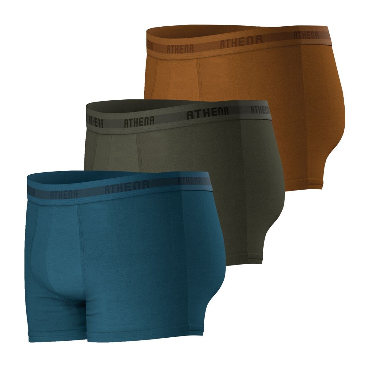 Lot de 3 boxers easy en coton stretch bleu/kaki/marron, ATHENA