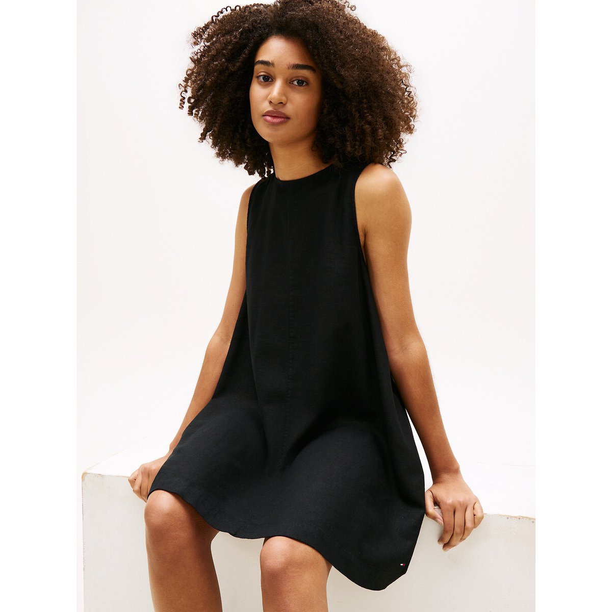 Linen/Viscose Sleeveless Dress black, TOMMY JEANS