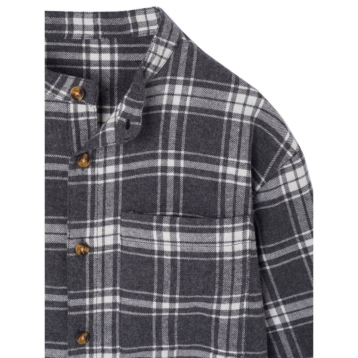 Chemise flanelle manches longues carreaux gris, VERTBAUDET