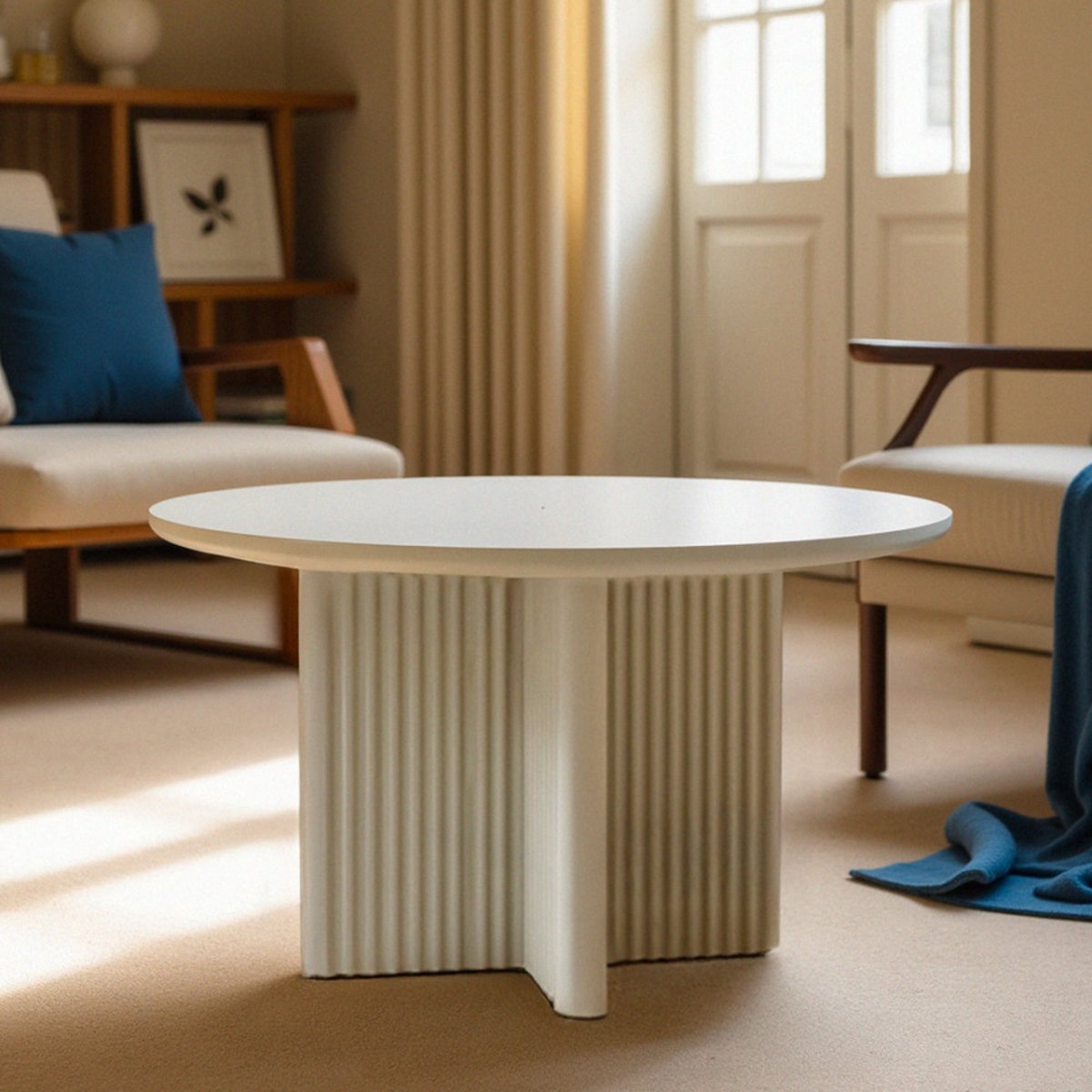 Table basse ronde en bois  80cm- JURA grège, DRAWER