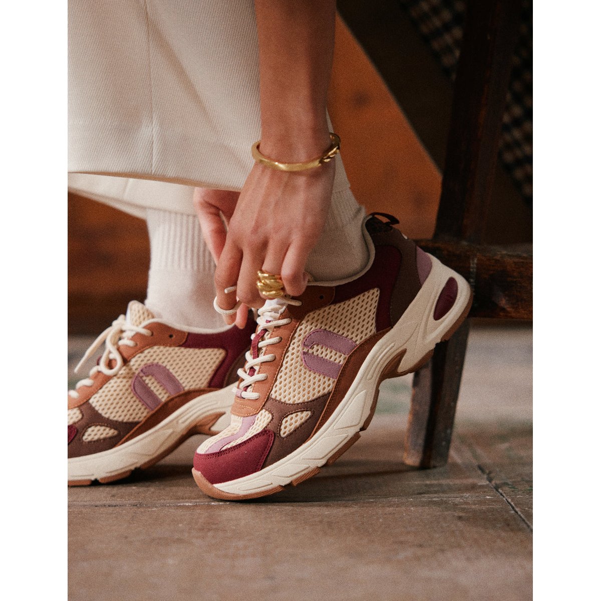 Baskets basses MAÉ bordeaux beige rose, ODAJE