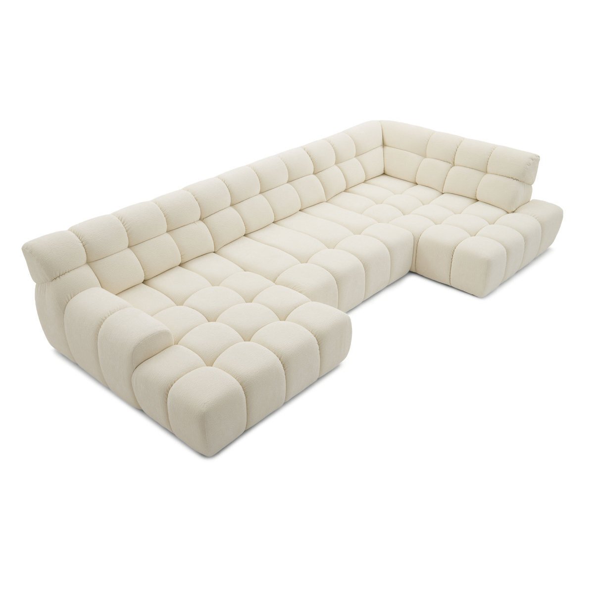 Canapé d'angle convertible 4 places en tissu texturé, ANDRE blanc, BOBOCHIC