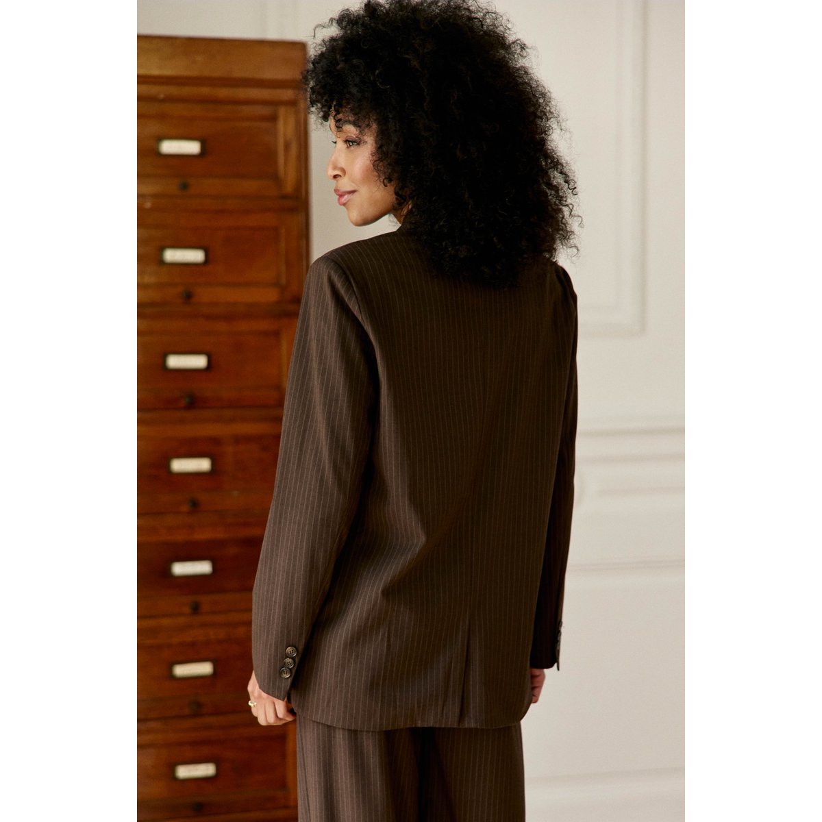 Veste col tailleur imprimé à rayures VIANI 16-marron/ecru, LA PETITE ETOILE