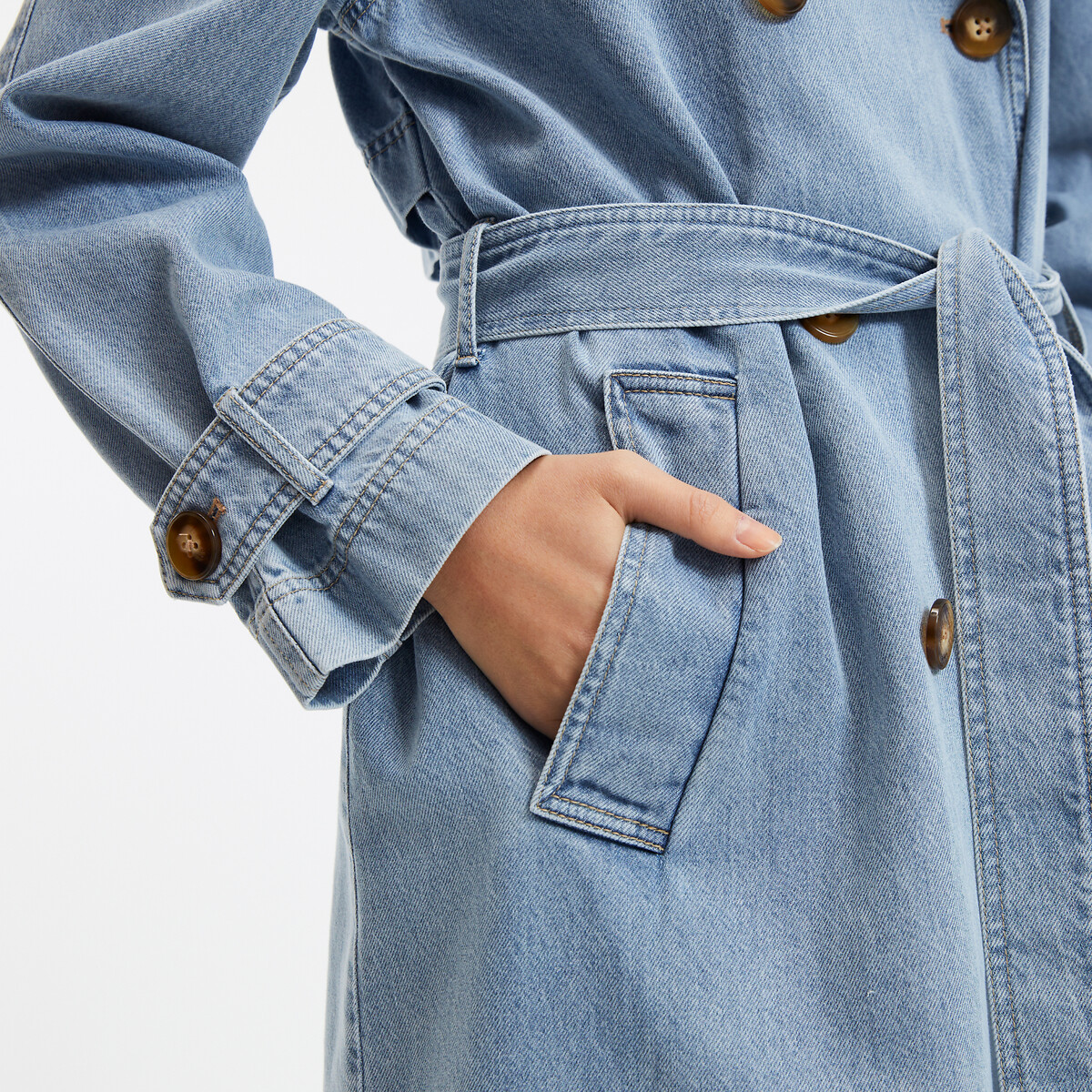 Soft Denim Trench Coat with Button Fastening bleached, LA REDOUTE COLLECTIONS