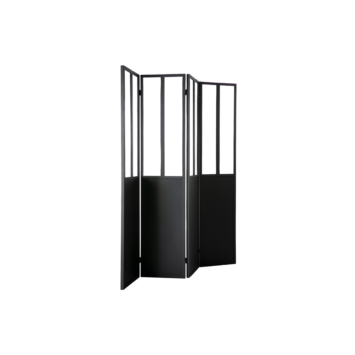 Verrière atelier paravent industriel en métal noir et verre 4 vantaux L160 cm RACK noir, MILIBOO