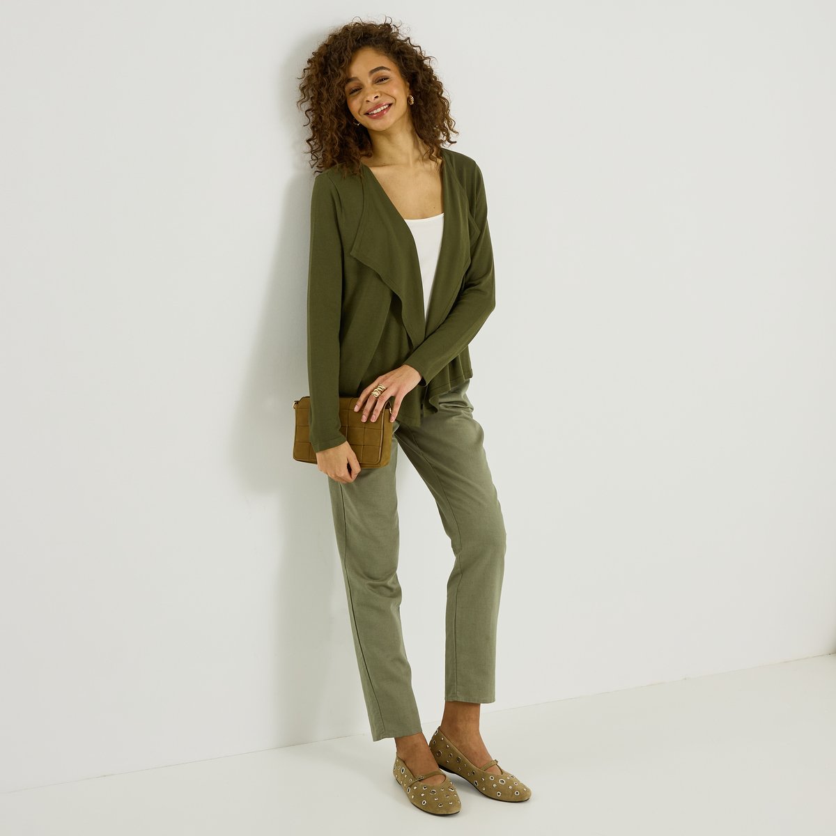Gilet mi-long waterfall vert kaki, GRAIN DE MALICE