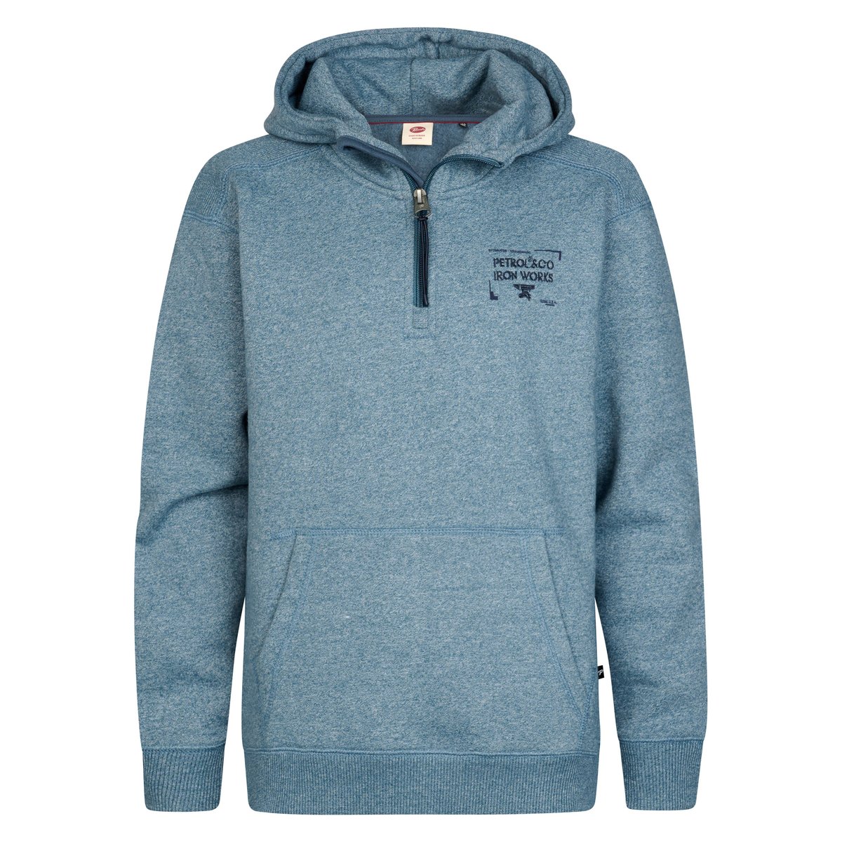 Sweat à capuche chiné demi-zip ironpark bleu storm blue, PETROL INDUSTRIES