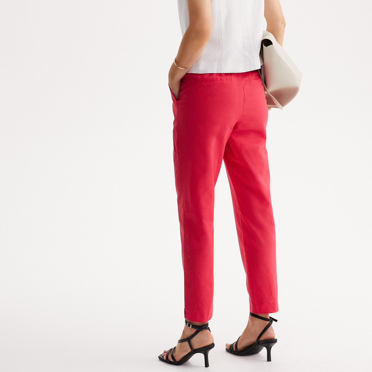 Straight Ankle Grazer Trousers in Linen/Cotton red orange, ANNE WEYBURN