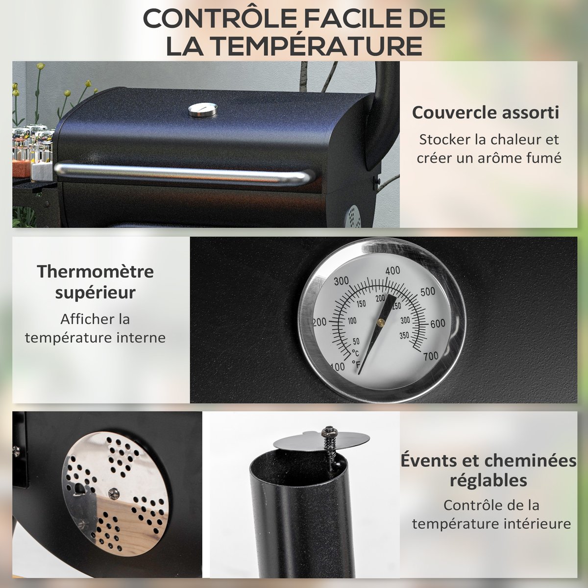 Fumeur Métal Noir noir, OUTSUNNY