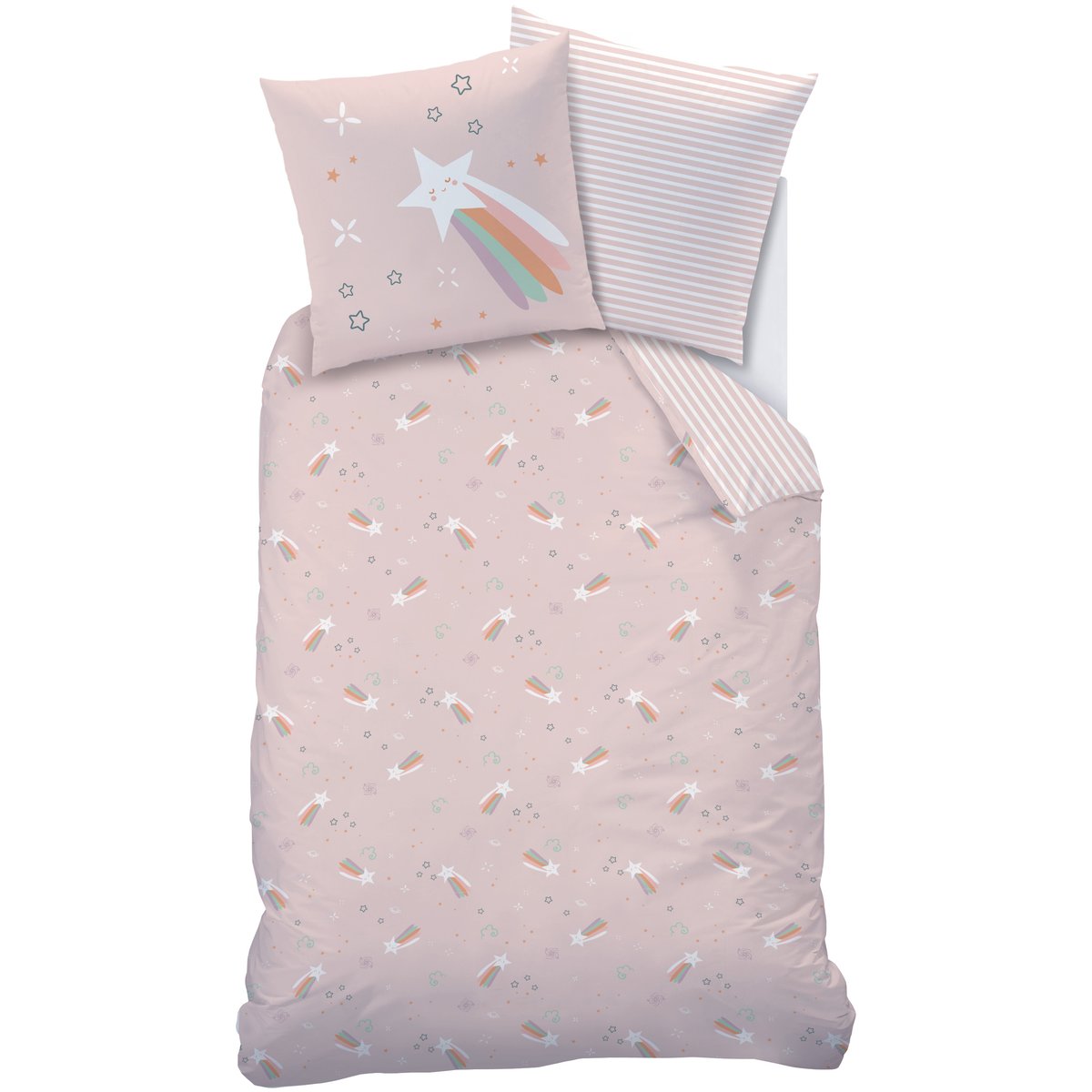 Parure de lit imprimée 100% coton, ETOILE FILANTE rose, MATT ET ROSE